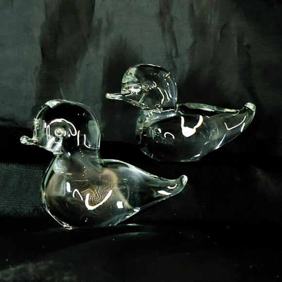 Vintage Hand Brown Crystal Clear Glass Duck Paperweight Figurines Decor - Picture 4 of 7